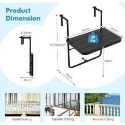 Folding Balcony Hanging Table Patio Railing Table Hanging Coffee Side Table 8 Folding Balcony Hanging Table Patio Railing Table Hanging Coffee Side Table -Outdoor Furniture Store 90781906 2