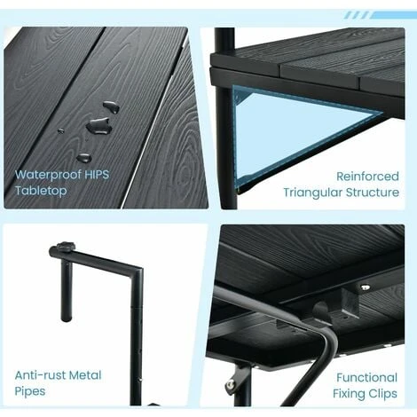 Folding Balcony Hanging Table Patio Railing Table Hanging Coffee Side Table 7 Folding Balcony Hanging Table Patio Railing Table Hanging Coffee Side Table - Image 5