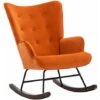 Velvet Rocking Chair Wingback Armchair For Living Room, Orange -Outdoor Furniture Store 91014545 1