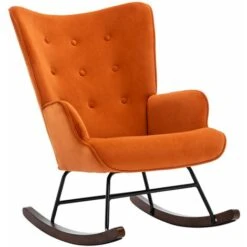 Velvet Rocking Chair Wingback Armchair For Living Room, Orange