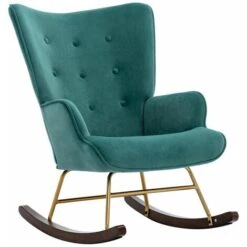 Velvet Rocking Chair Wingback Armchair For Living Room, Green