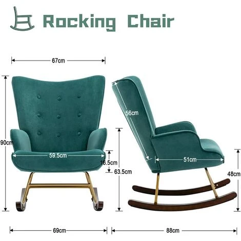 Velvet Rocking Chair Wingback Armchair For Living Room, Green 4 Velvet Rocking Chair Wingback Armchair For Living Room, Green - Image 2
