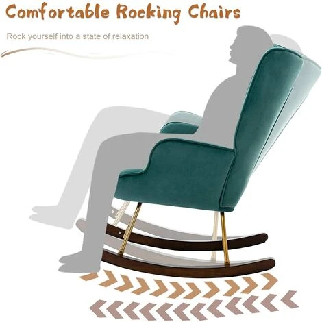 Velvet Rocking Chair Wingback Armchair For Living Room, Green 5 Velvet Rocking Chair Wingback Armchair For Living Room, Green - Image 3