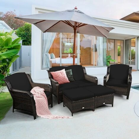 5 PCS Patio Furniture Set Outdoor Rattan Conversation Sofa Set Removable Cushion 3 5 PCS Patio Furniture Set Outdoor Rattan Conversation Sofa Set Removable Cushion