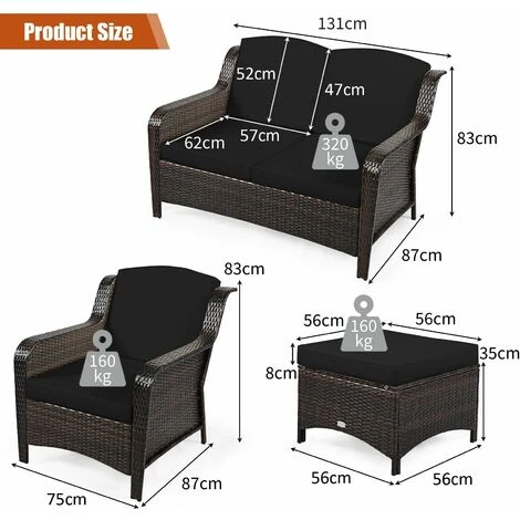 5 PCS Patio Furniture Set Outdoor Rattan Conversation Sofa Set Removable Cushion 4 5 PCS Patio Furniture Set Outdoor Rattan Conversation Sofa Set Removable Cushion - Image 2