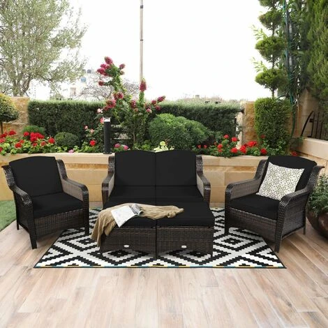 5 PCS Patio Furniture Set Outdoor Rattan Conversation Sofa Set Removable Cushion 5 5 PCS Patio Furniture Set Outdoor Rattan Conversation Sofa Set Removable Cushion - Image 3