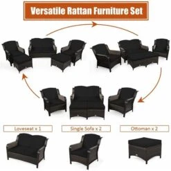 5 PCS Patio Furniture Set Outdoor Rattan Conversation Sofa Set Removable Cushion 10 5 PCS Patio Furniture Set Outdoor Rattan Conversation Sofa Set Removable Cushion -Outdoor Furniture Store 91384298 4