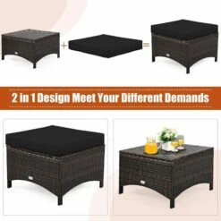 5 PCS Patio Furniture Set Outdoor Rattan Conversation Sofa Set Removable Cushion 11 5 PCS Patio Furniture Set Outdoor Rattan Conversation Sofa Set Removable Cushion -Outdoor Furniture Store 91384298 5