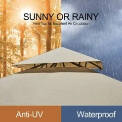 YODOLLA 8 X 5ft Outdoor Grill Gazebo With Vented Top, 2-Tier Waterproof BBQ Gazebo For Patio And Backyard, Beige -Outdoor Furniture Store 91413361 3