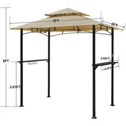 YODOLLA 8 X 5ft Outdoor Grill Gazebo With Vented Top, 2-Tier Waterproof BBQ Gazebo For Patio And Backyard, Beige -Outdoor Furniture Store 91413361 4