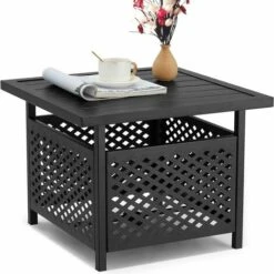 YODOLLA Parasol Bases Outdoor Umbrella Side Table With 1.58" Umbrella Hole, Umbrella Side Square Table For Deck, Pool, Garden, Black