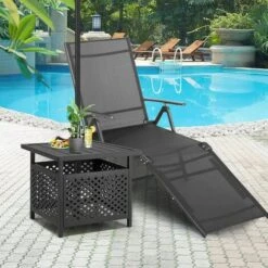 YODOLLA Parasol Bases Outdoor Umbrella Side Table With 1.58" Umbrella Hole, Umbrella Side Square Table For Deck, Pool, Garden, Black -Outdoor Furniture Store 91413409 5