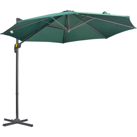 Outsunny Cantilever Roma Parasol 360° Rotation W/ Hand Crank & Base Green 3 Outsunny Cantilever Roma Parasol 360° Rotation W/ Hand Crank & Base Green
