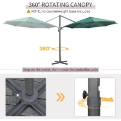 Outsunny Cantilever Roma Parasol 360° Rotation W/ Hand Crank & Base Green 10 Outsunny Cantilever Roma Parasol 360° Rotation W/ Hand Crank & Base Green -Outdoor Furniture Store 91591129 4