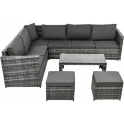 Rattan Garden Furniture Set 8 Seater Rattan Sofa Patio Garden Corner Sofa Set Garden Lounge With Coffee Table & 2 Stools -Outdoor Furniture Store 91610369 3