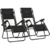 Outsunny Foldable Garden Recliner Chair Set Of 2 W/ Footstool & Headrest Black -Outdoor Furniture Store 91839281 1