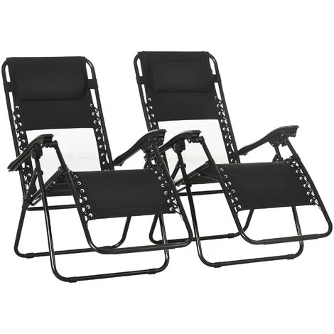Outsunny Foldable Garden Recliner Chair Set Of 2 W/ Footstool & Headrest Black 3 Outsunny Foldable Garden Recliner Chair Set Of 2 W/ Footstool & Headrest Black