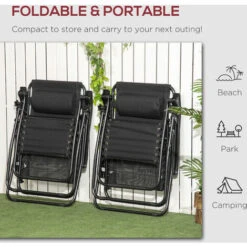 Outsunny Foldable Garden Recliner Chair Set Of 2 W/ Footstool & Headrest Black 11 Outsunny Foldable Garden Recliner Chair Set Of 2 W/ Footstool & Headrest Black -Outdoor Furniture Store 91839281 5