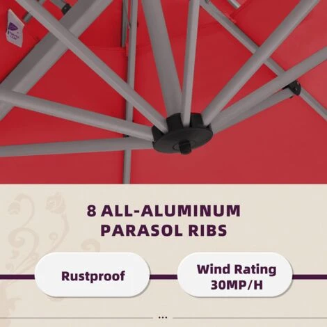 PURPLE LEAF 3 X 3.65 M Garden Cantilever Parasol, Large Rectangular Patio Umbrella With Crank Handle And Tilt For Balcony And Outdoor,Red,3 X 3.65 M 4 PURPLE LEAF 3 X 3.65 M Garden Cantilever Parasol, Large Rectangular Patio Umbrella With Crank Handle And Tilt For Balcony And Outdoor,Red,3 X 3.65 M - Image 2