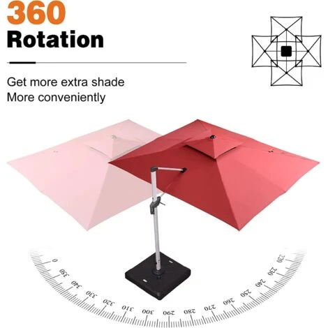 PURPLE LEAF 3 X 3.65 M Garden Cantilever Parasol, Large Rectangular Patio Umbrella With Crank Handle And Tilt For Balcony And Outdoor,Red,3 X 3.65 M 7 PURPLE LEAF 3 X 3.65 M Garden Cantilever Parasol, Large Rectangular Patio Umbrella With Crank Handle And Tilt For Balcony And Outdoor,Red,3 X 3.65 M - Image 5