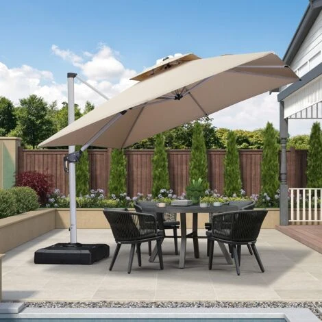 PURPLE LEAF 3 X 3 M Garden Cantilever Parasol, Large Square Overhanging Patio Umbrella With Crank Handle And Tilt For Balcony And Outdoor, Beige,3 X 3 M 3 PURPLE LEAF 3 X 3 M Garden Cantilever Parasol, Large Square Overhanging Patio Umbrella With Crank Handle And Tilt For Balcony And Outdoor, Beige,3 X 3 M