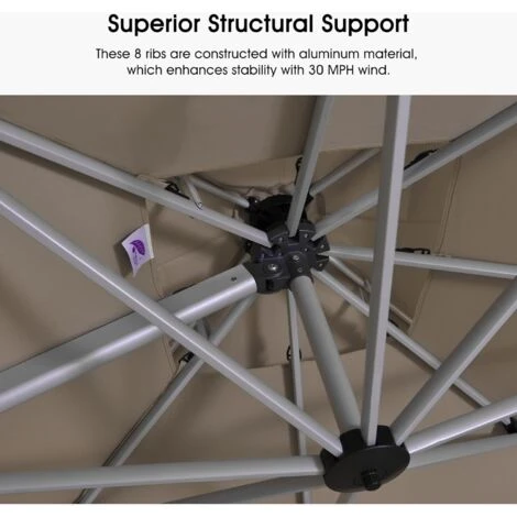 PURPLE LEAF 3 X 3 M Garden Cantilever Parasol, Large Square Overhanging Patio Umbrella With Crank Handle And Tilt For Balcony And Outdoor, Beige,3 X 3 M 6 PURPLE LEAF 3 X 3 M Garden Cantilever Parasol, Large Square Overhanging Patio Umbrella With Crank Handle And Tilt For Balcony And Outdoor, Beige,3 X 3 M - Image 4