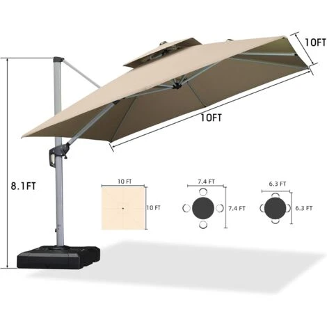 PURPLE LEAF 3 X 3 M Garden Cantilever Parasol, Large Square Overhanging Patio Umbrella With Crank Handle And Tilt For Balcony And Outdoor, Beige,3 X 3 M 7 PURPLE LEAF 3 X 3 M Garden Cantilever Parasol, Large Square Overhanging Patio Umbrella With Crank Handle And Tilt For Balcony And Outdoor, Beige,3 X 3 M - Image 5