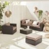 Ready Assembled 5-seater Polyrattan Garden Sofa Set - Sofa, Armchair, Coffee Table - Caligari - Brown Rattan, Chocolate Cushions 2 Ready Assembled 5-seater Polyrattan Garden Sofa Set - Sofa, Armchair, Coffee Table - Caligari - Brown Rattan, Chocolate Cushions -Outdoor Furniture Store 91909522 1