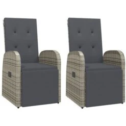 Reclining Garden Chairs With Cushions 2 Pcs Grey Poly Rattan VidaXL