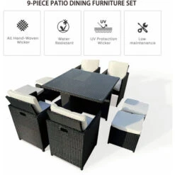 8 Seater Rattan Dining Table And Chair Cube Set W Cover
