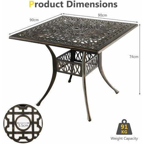 Square Patio Round Dining Table Outdoor Cast Aluminum Table 5.5 Cm Umbrella Hole 4 Square Patio Round Dining Table Outdoor Cast Aluminum Table 5.5 Cm Umbrella Hole - Image 2