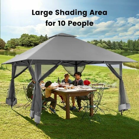 4m X 4m Pop Up Gazebo Tent Instant Setup Canopy Tent With Netting Mesh Sidewalls 5 4m X 4m Pop Up Gazebo Tent Instant Setup Canopy Tent With Netting Mesh Sidewalls - Image 3