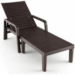 Outdoor Patio Chaise Lounge Chair Recliner Chair 4-Level Adjustable Backrest