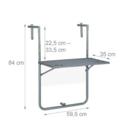 Relaxdays Balcony Hanging Table Foldable, WxD: 59.5 X 63 Cm, Height Adjustable, 2 Cup Holders, Grey -Outdoor Furniture Store 92354956 4
