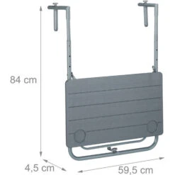 Relaxdays Balcony Hanging Table Foldable, WxD: 59.5 X 63 Cm, Height Adjustable, 2 Cup Holders, Grey -Outdoor Furniture Store 92354956 5