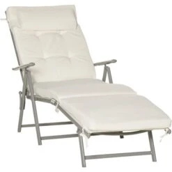 Outsunny Sun Lounger Recliner Foldable Padded Seat Adjustable Texteline White