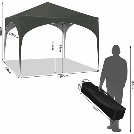 WOLTU Pop-up Gazebo. Gazebo 3m X 3m. Folding Event Shelter For Outdoor. Garden. Camping. Height Adjustable. Waterproof. UV-Protection. With Carry Bag. Grey 4 WOLTU Pop-up Gazebo. Gazebo 3m X 3m. Folding Event Shelter For Outdoor. Garden. Camping. Height Adjustable. Waterproof. UV-Protection. With Carry Bag. Grey - Image 2