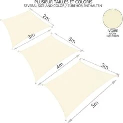 GROOFOO Rectangular Shade Sail Waterproof UV Protection 95% Polyester Resistant And Breathable For Garden Terrace With Rope 3x2m Beige -Outdoor Furniture Store 92976744 2