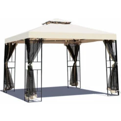 Grand Patio Gazebo Double Soft Top Canopy With Curtains And Netting For Patio,3X3M, Beige