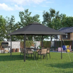 Outsunny 4 X 4m Outdoor Pop-Up Canopy Tent Gazebo Adjustable Legs Bag Grey -Outdoor Furniture Store 93556723 3