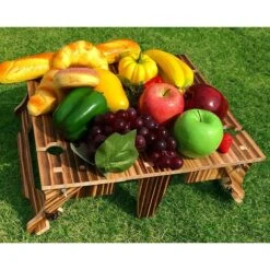 Wooden Folding Picnic Wine Table, Picnic Table Convertible Storage Basket Portable For Outdoor Camping Beach Park