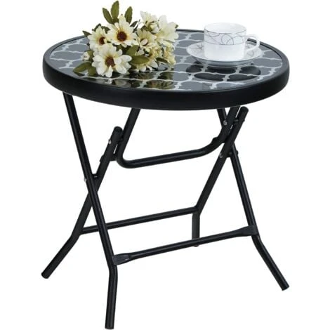 PHI VILLA Folding Side Table, Foldable Coffee Table, Outdoor Garden Table, Small Round Patio Table - Black 3 PHI VILLA Folding Side Table, Foldable Coffee Table, Outdoor Garden Table, Small Round Patio Table - Black