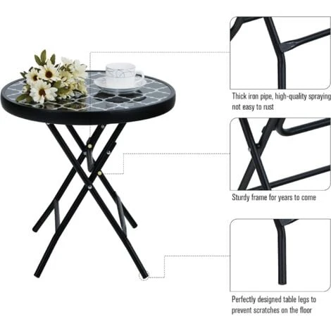 PHI VILLA Folding Side Table, Foldable Coffee Table, Outdoor Garden Table, Small Round Patio Table - Black 4 PHI VILLA Folding Side Table, Foldable Coffee Table, Outdoor Garden Table, Small Round Patio Table - Black - Image 2