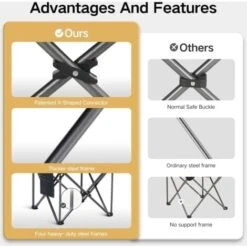 ALPHA CAMP Camping Folding Chair, Portable Oversized Camp Chairs, Foldable Fishing Outdoor Chair With Cup Holder And Cooler Bag For Adults- Heavy Duty Steel Frame Support 200 KG, Blue -Outdoor Furniture Store 93564620 3