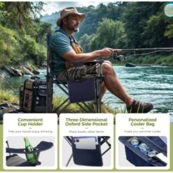 ALPHA CAMP Camping Folding Chair, Portable Oversized Camp Chairs, Foldable Fishing Outdoor Chair With Cup Holder And Cooler Bag For Adults- Heavy Duty Steel Frame Support 200 KG, Blue -Outdoor Furniture Store 93564620 4