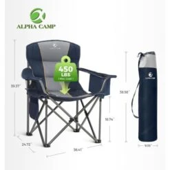 ALPHA CAMP Camping Folding Chair, Portable Oversized Camp Chairs, Foldable Fishing Outdoor Chair With Cup Holder And Cooler Bag For Adults- Heavy Duty Steel Frame Support 200 KG, Blue -Outdoor Furniture Store 93564620 5