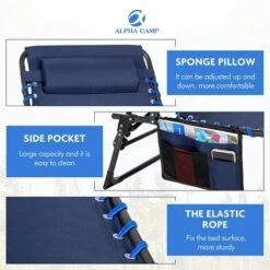 ALPHA CAMP Portable Outdoor Camping Folding Bed, Foldable Heavy Duty Sturdy Camp Beds, Oversized Sleeping Cot With Pillow And 5 Position For Adults,Travel,Office, Fishing, Indoor, Cyan Blue 10 ALPHA CAMP Portable Outdoor Camping Folding Bed, Foldable Heavy Duty Sturdy Camp Beds, Oversized Sleeping Cot With Pillow And 5 Position For Adults,Travel,Office, Fishing, Indoor, Cyan Blue -Outdoor Furniture Store 93564629 4