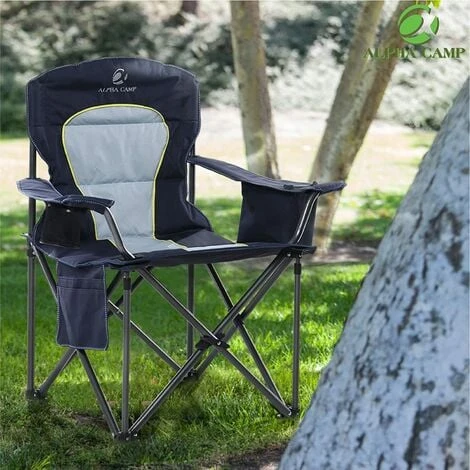 ALPHA CAMP Portable Folding Oversized Camping Chairs With Cup Holder And Cooler Bag - Heavy Duty Steel Frame Support 200 KG 4 ALPHA CAMP Portable Folding Oversized Camping Chairs With Cup Holder And Cooler Bag - Heavy Duty Steel Frame Support 200 KG - Image 2