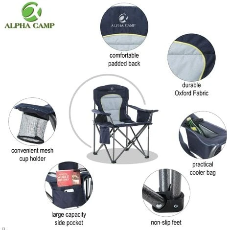 ALPHA CAMP Portable Folding Oversized Camping Chairs With Cup Holder And Cooler Bag - Heavy Duty Steel Frame Support 200 KG 6 ALPHA CAMP Portable Folding Oversized Camping Chairs With Cup Holder And Cooler Bag - Heavy Duty Steel Frame Support 200 KG - Image 4