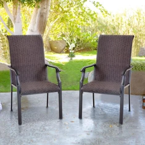 PHIVILLA Patio Dining Chairs Set Of 2, High-Back Outdoor Wicker Rattan Chairs With Oversized Seat, Metal Frame All-Weather Conversation Set For Patio, Backyard, Garden And Poolside, Multibrown 3 PHIVILLA Patio Dining Chairs Set Of 2, High-Back Outdoor Wicker Rattan Chairs With Oversized Seat, Metal Frame All-Weather Conversation Set For Patio, Backyard, Garden And Poolside, Multibrown